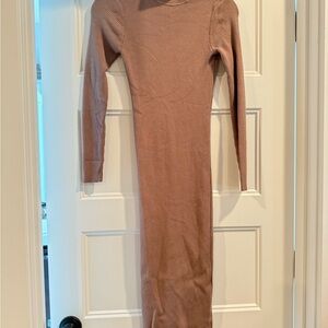 Elegant Tan Ribbed Knit Dress